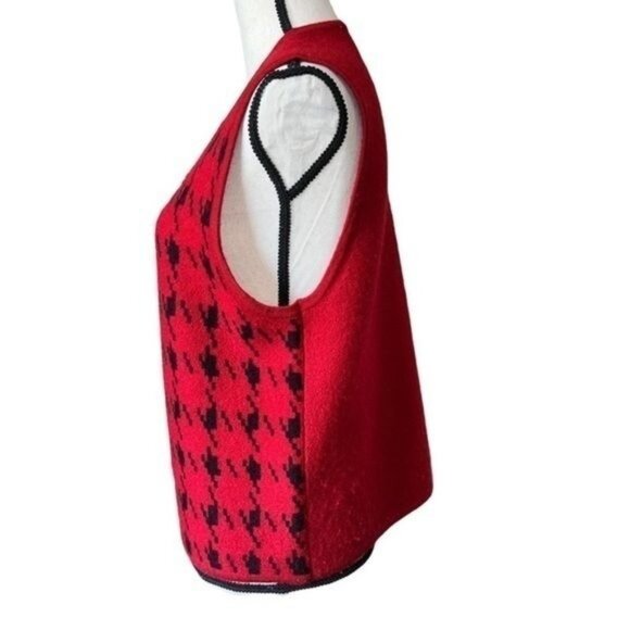 Crystal-Kobe Womens Wool Houndstooth Zip-Up Sweater Vest Red & Black Vintage Siz - Picture 7 of 11
